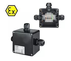 Cassetta ATEX IP66, 4 morsetti passanti WDU + 1 morsetto di terra WPE, 6 mm²