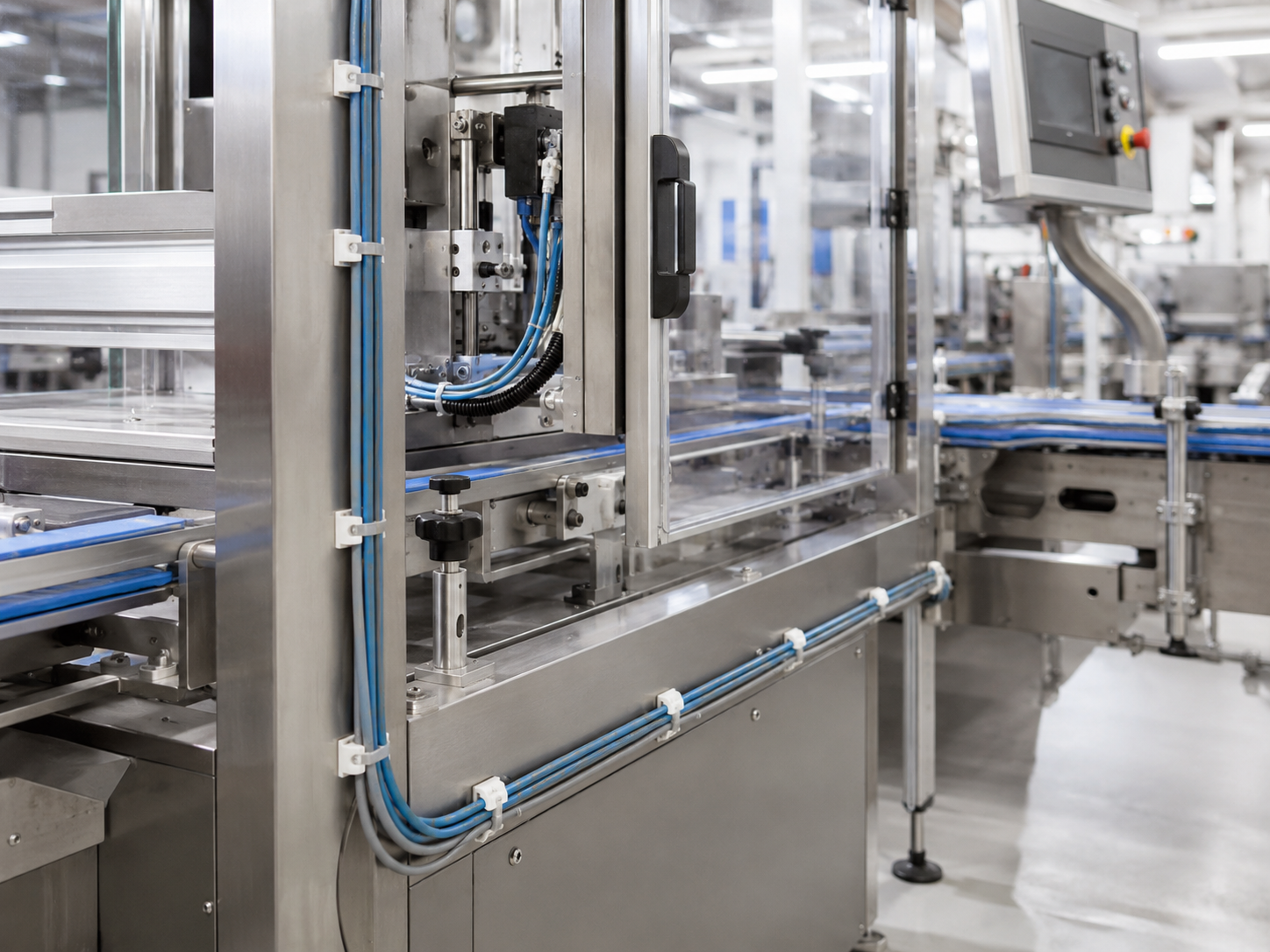 Packaging machine with cables on cable tie mounts